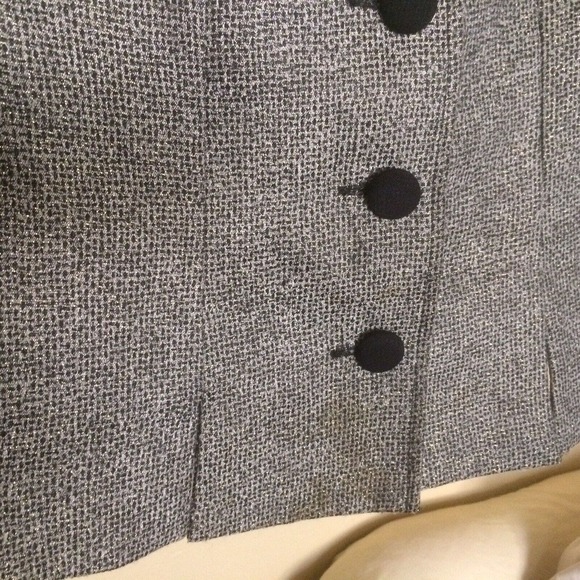 R&K Originals Blazer Sz6 Tweedy Gray Four Button Contrast Collar Fitted Pre-Owne - Picture 6 of 11